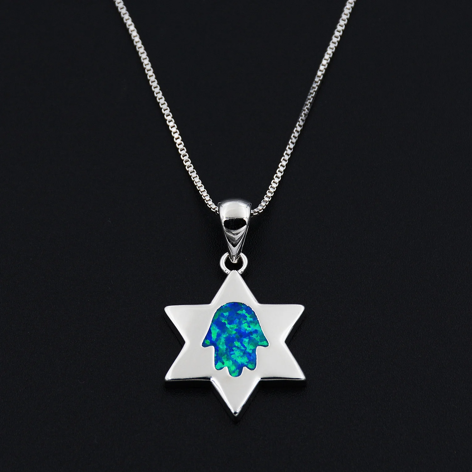 لطيفة نجمة ديفيد الأزرق النار عقيق مُثبت قلادة #5