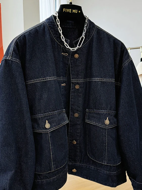 الرجعية الكورية Sle Thiened القطن الدنيم Jaet المرأة الخريف الشتاء جديد Sle عادية فضفاضة تناسب معطف دافئ ort #3