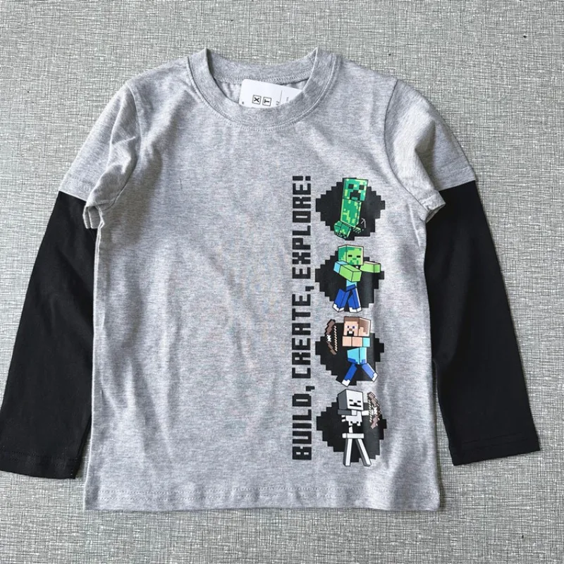 ماينكرافت الخريف طويلة الأكمام تي شيرت للأطفال موضة وهمية قطعتين قاعدة طبقة الملابس كم المرفقة هوديي الهدايا #3