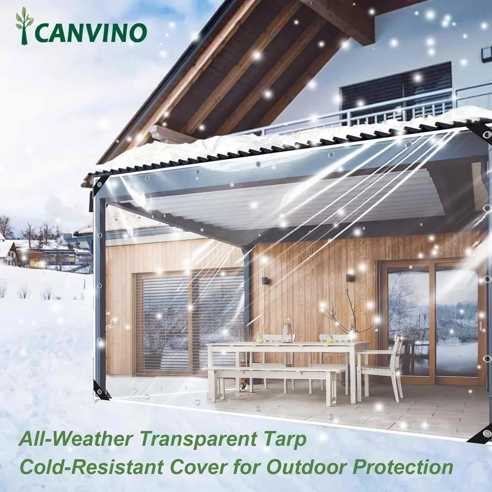 Robuste wasserdichte Plane, 2,4 x 3,6 m, klares Vinyl mit Ösen zum Schutz im Freien, geeignet für Pergolen, Gewächshäuser, Terrassen,