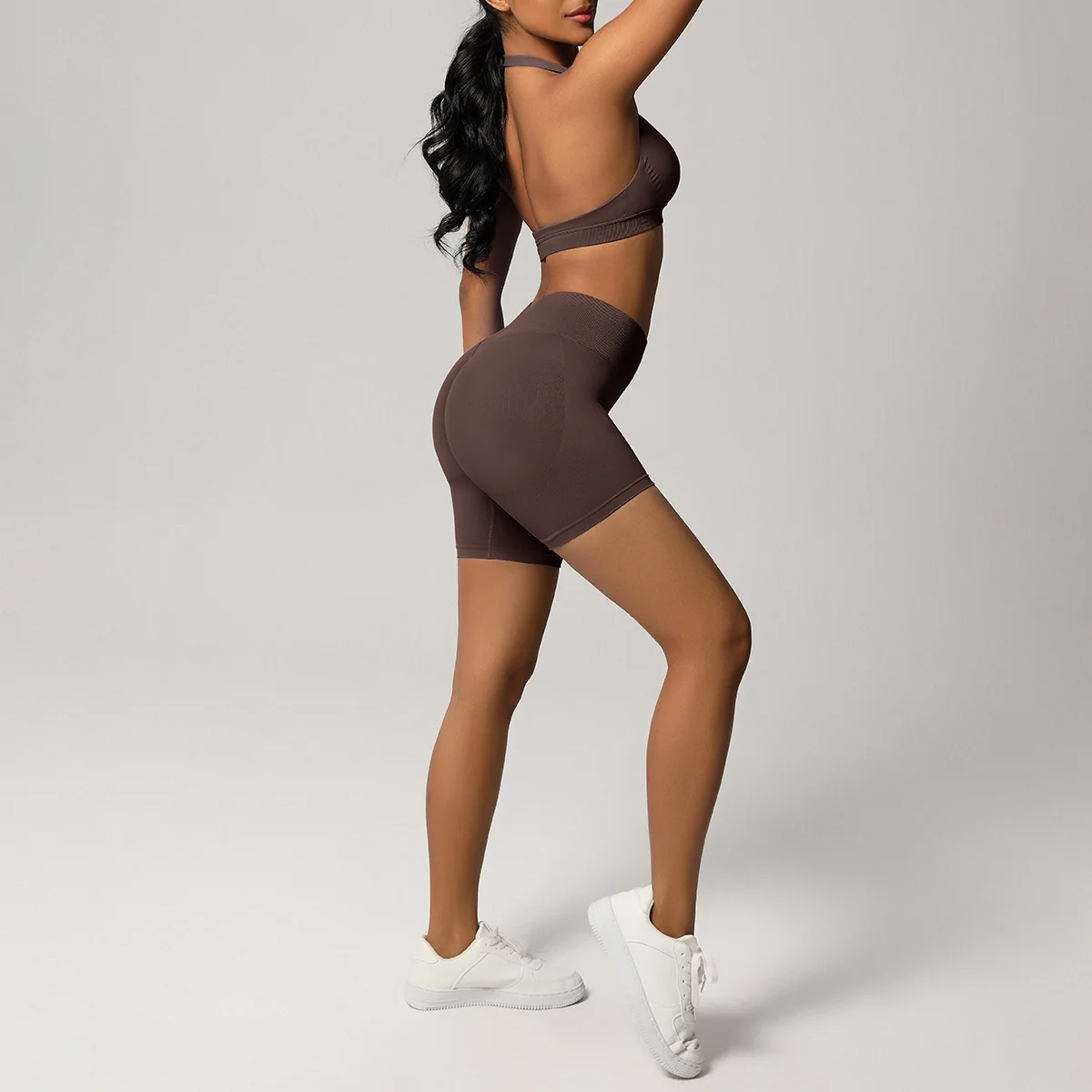 Custom LOGO women's 28-color seamless back neck sports bra shorts yoga clothes running fitness XS-2XL two-piece set