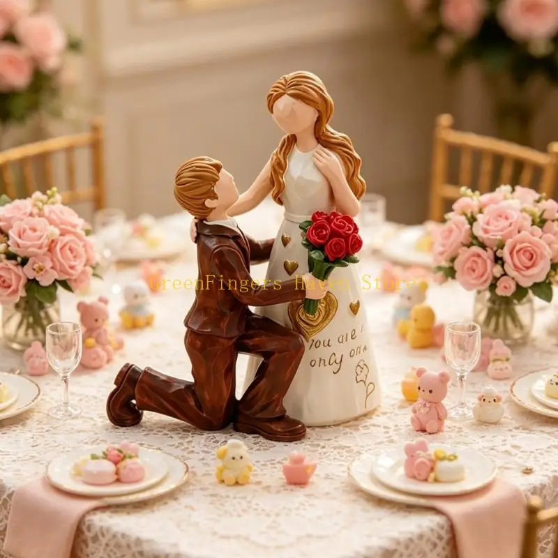 F68D Artistic Proposal Couple Sculpture Handcrafted Resin Statue Romantics Ornament Cake Toppers For Home Office Party Decors