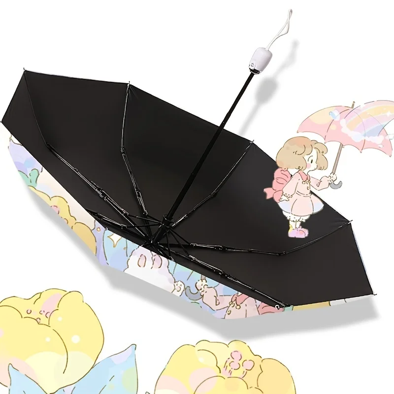 Good-looking Healing Cartoon Digital Folding Umbrella Black Glue UV Protection Sun Protection Full Automatic Folding Umbrella