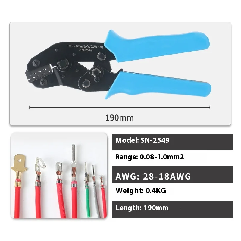Crimping Tool, Wire Crimper SN-2549, Plug-in Terminal Cold Crimping Pliers, 2.54/2.0/3.96/2.8/4.8 Spring Inserts
