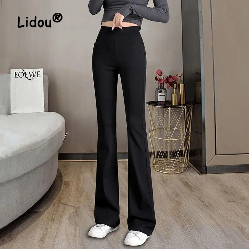 

Spring Autumn Fashion Black Flare Pants Women High Waist Office Casual Korean All-match Lady Casual Comfortable Trousers 2023