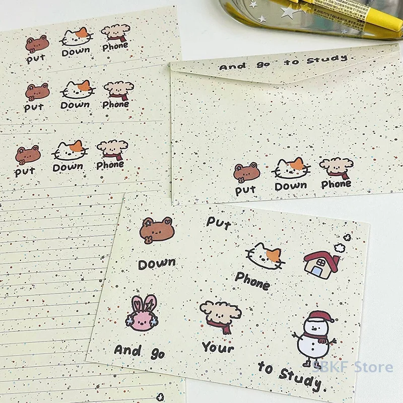 1Set Cartoon Small Animal Envelope Set Cute Letter Paper Blessing Birthday Card Gift With Envelope Hand Drawn Cards Gift