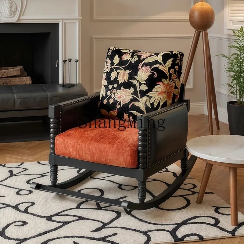 

SM retro solid wood single sofa rocking leisure home living room balcony simple rocking chair