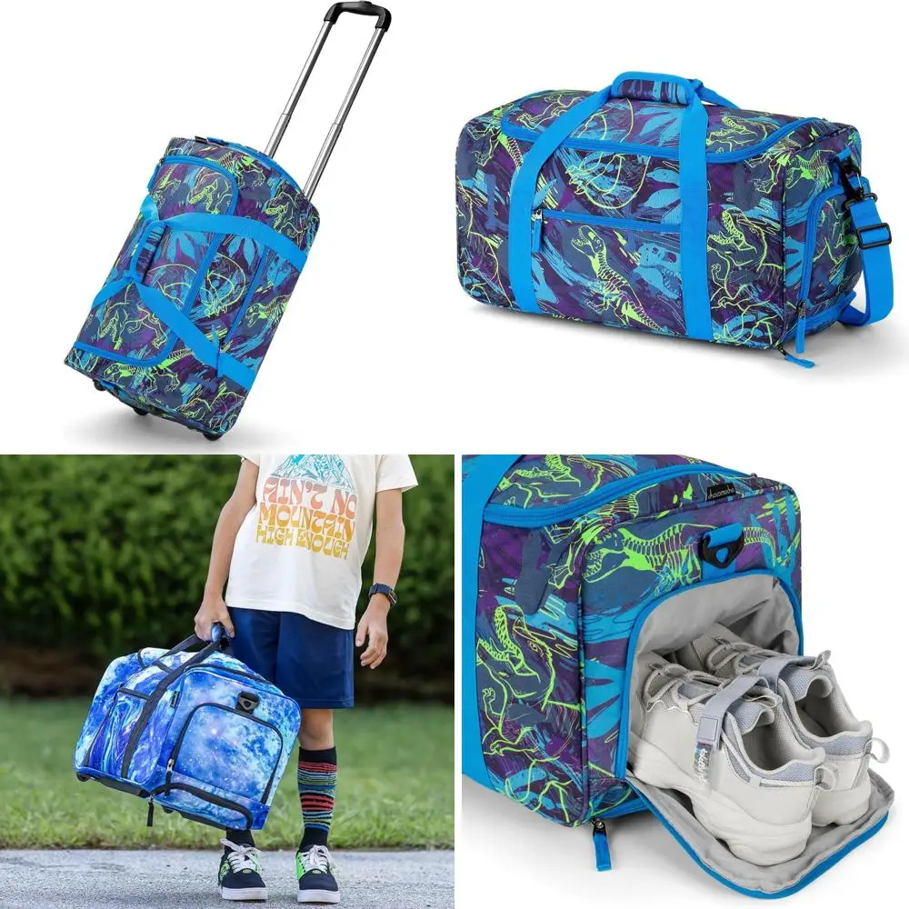 حقيبة واق من المطر باللون الأزرق للأطفال - أمتعة للأطفال الصغار إلى المراهقين مع عجلات للتخييم والسفر #1