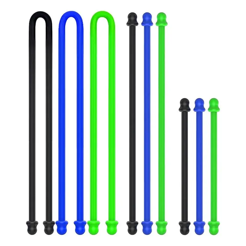 A93E-Reusable Cord Organizer Straps 4In 6In 12In Silicone Cable Ties For Earphone For Computer Cords, Home Kitchen 9Pcs