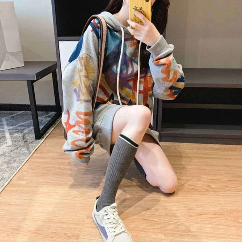 

Длинный мешковатый женский топ с капюшоном Y2k, японская уличная одежда, соответствующий тренд эмо 202, дропшиппинг, новинка Kpop, женские толстовки с капюшоном, кофты