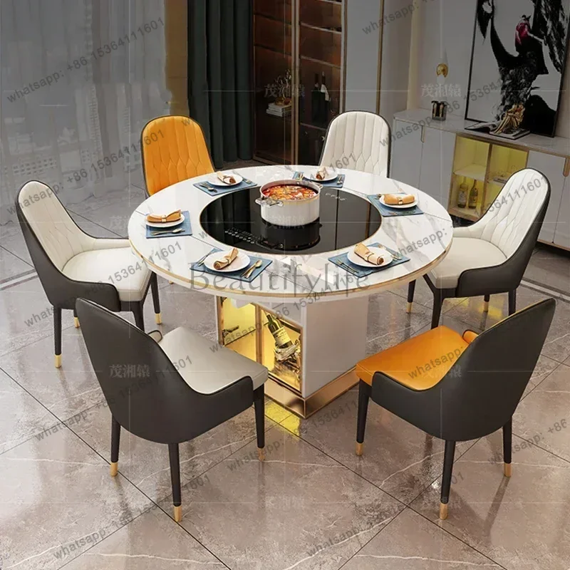 zj.Dinner Table Round Dining Tables Set Kitchen Glass Modern Dinning Luxury Multifunctional Smart Esstische Home Furniture