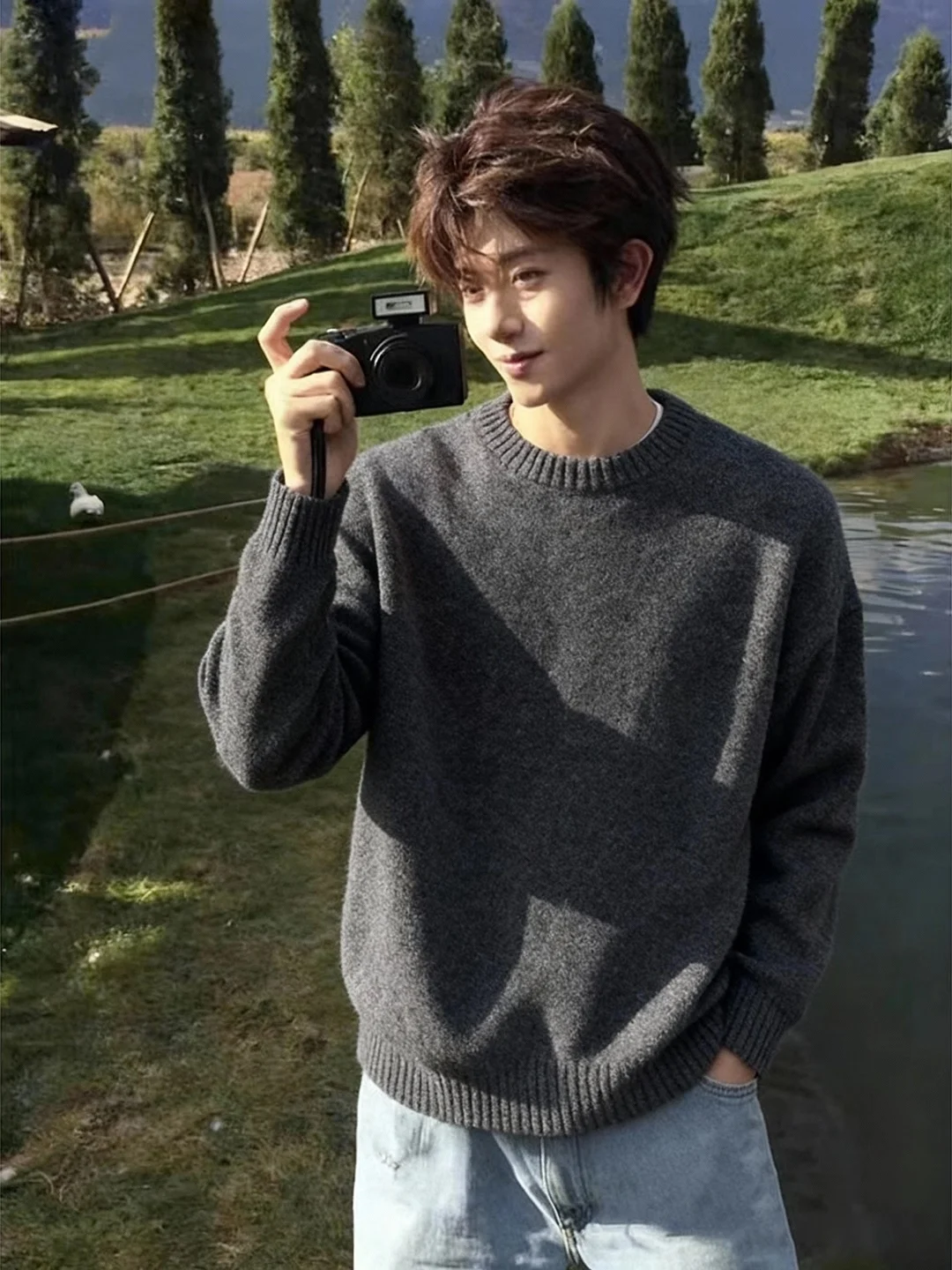 

Мужской вязаный свитер Deep ey round Ne: зимний, утепленный, свободный, повседневный, комфортный, мягкий, теплый, модный