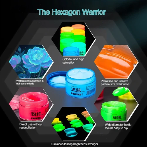 Imagen 2 del producto Borrence-Juego de pintura acrílica que brilla en la oscuridad, 20ml, 8 colores, Graffiti pintado a mano, pigmento fluorescente DIY, pintura luminosa resistente al agua