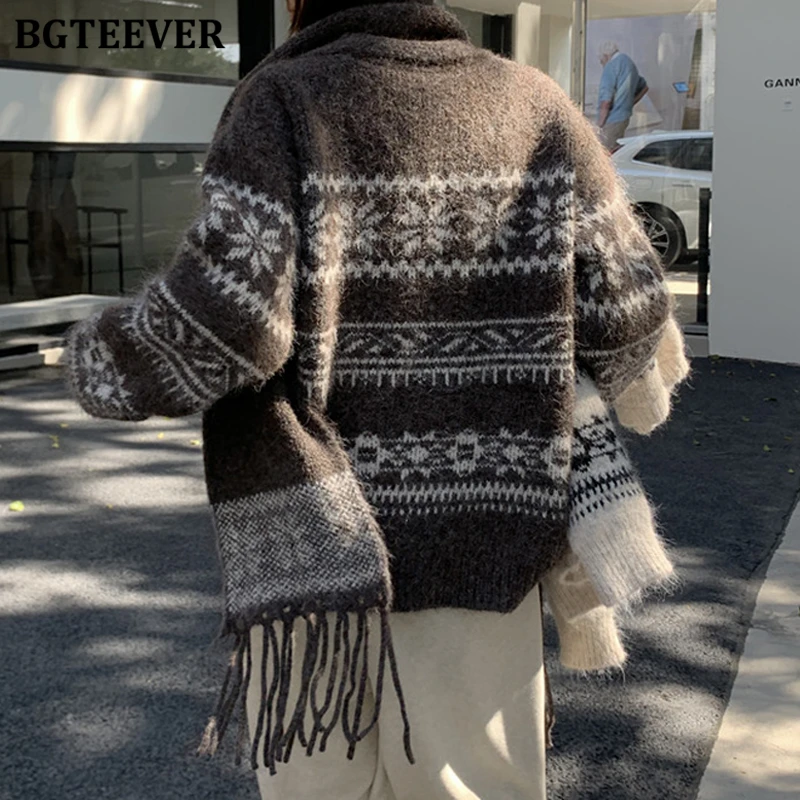 BGTEEVER شيك خمر الدافئة فضفاضة المرأة 2 قطعة محبوك مجموعة س الرقبة المرقعة كم طويل البلوزات لاعبا ووشاح محبوك #2