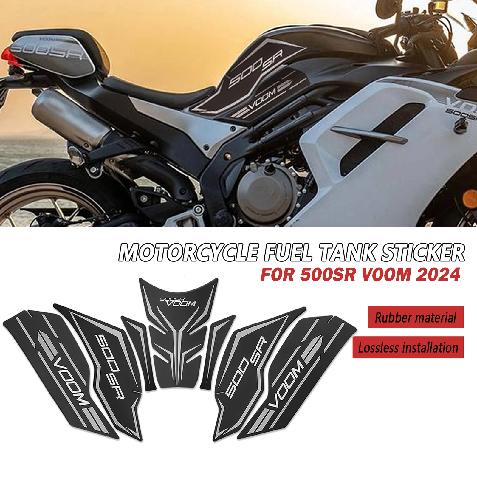 ل CFMOTO 500SR VOOM 2024 500 SR SR500 دراجة نارية المطاط خزان الوسادة ملصق الجانب خزان الوسادة المضادة للخدش ملصق مائي عدم الانزلاق