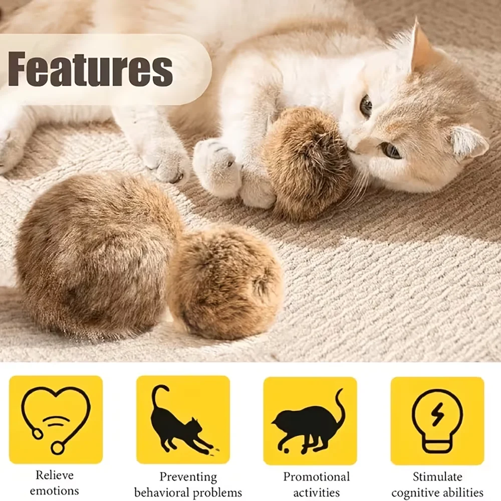2 Pack Real Rabbit Fur Ball Cat Toy, Indoor Interactive Kitten Toy, Washable Chase & Exercise Toy for Indoor Cats