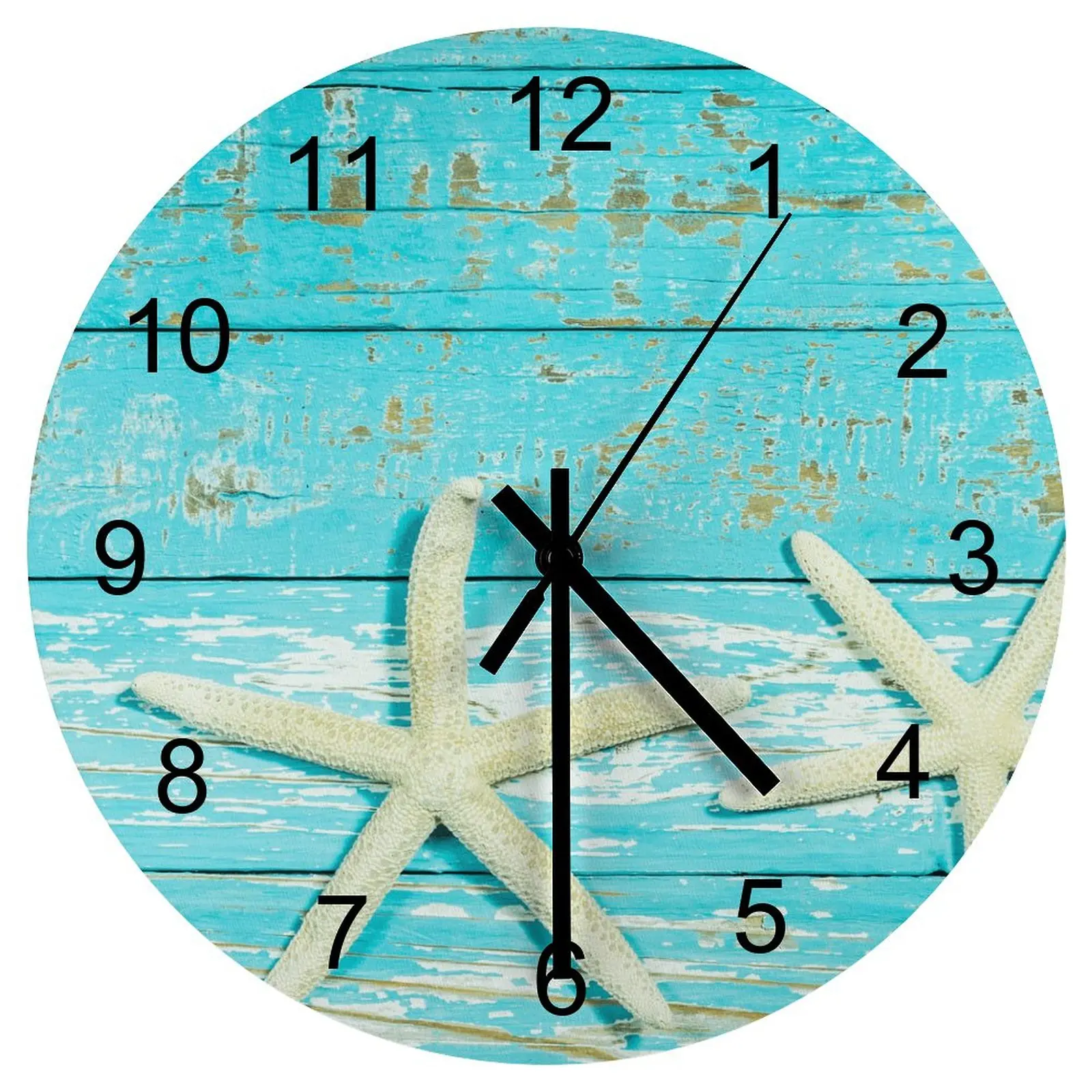 Hallway Wall Clock Blue Shell wood block Clocks 12 inch Mute Wooden Round Multicolor DIY Theme Retro Home Decor