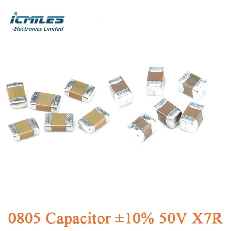 100pcs 0805 SMD Capacitor ±10% 50V X7R 150 180 200 220 300 470 680 750~2200pF 1 2.0 8.2 20 33 39 100 120 150 220~330nF 1uF