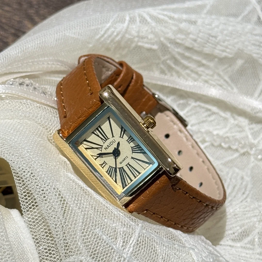 Relojes informales con números romanos para mujer, esfera cuadrada, correa de cuero, reloj de pulsera de cuarzo a la moda para mujer, reloj femenino