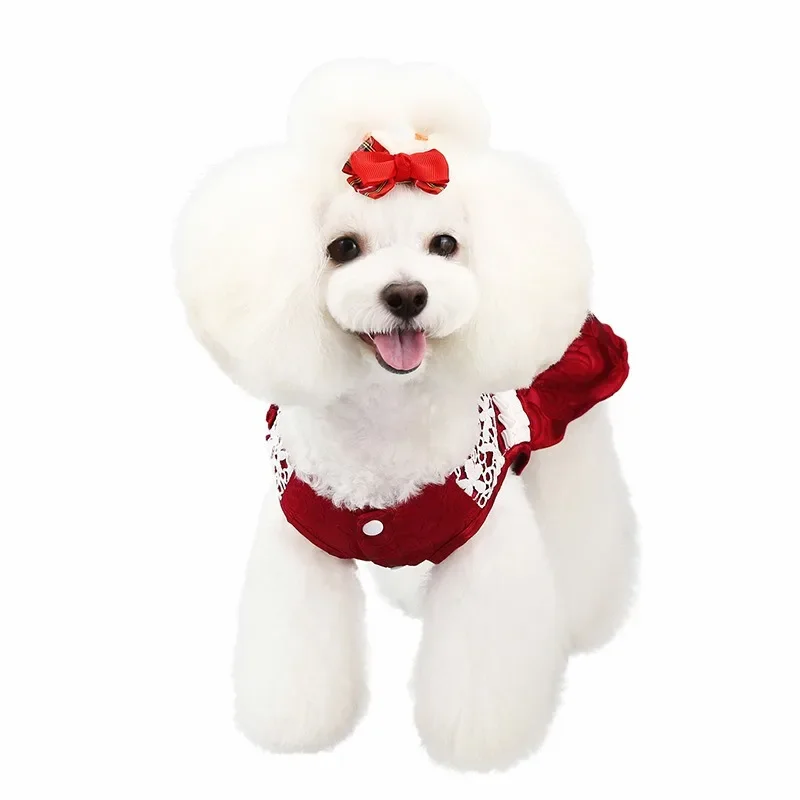 New pet dresses Delicate jacquard dog Bride dress Lace mesh big bow dog dresses for small dogs