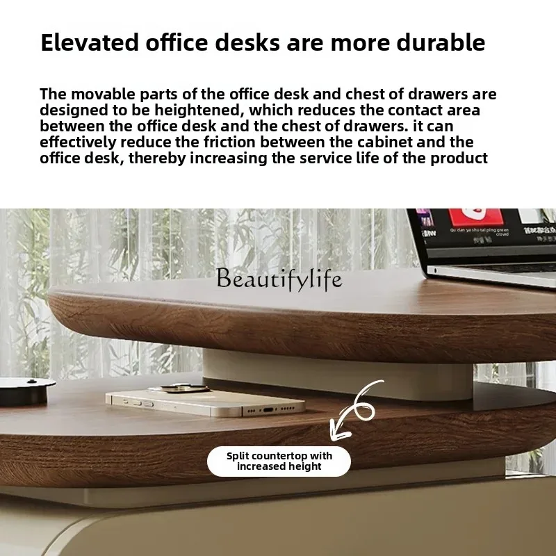 مكتب على الطراز العتيق وخزانة ذات أدراج، كمبيوتر من الخشب الصلب قابل للتمديد وحديث وبسيط