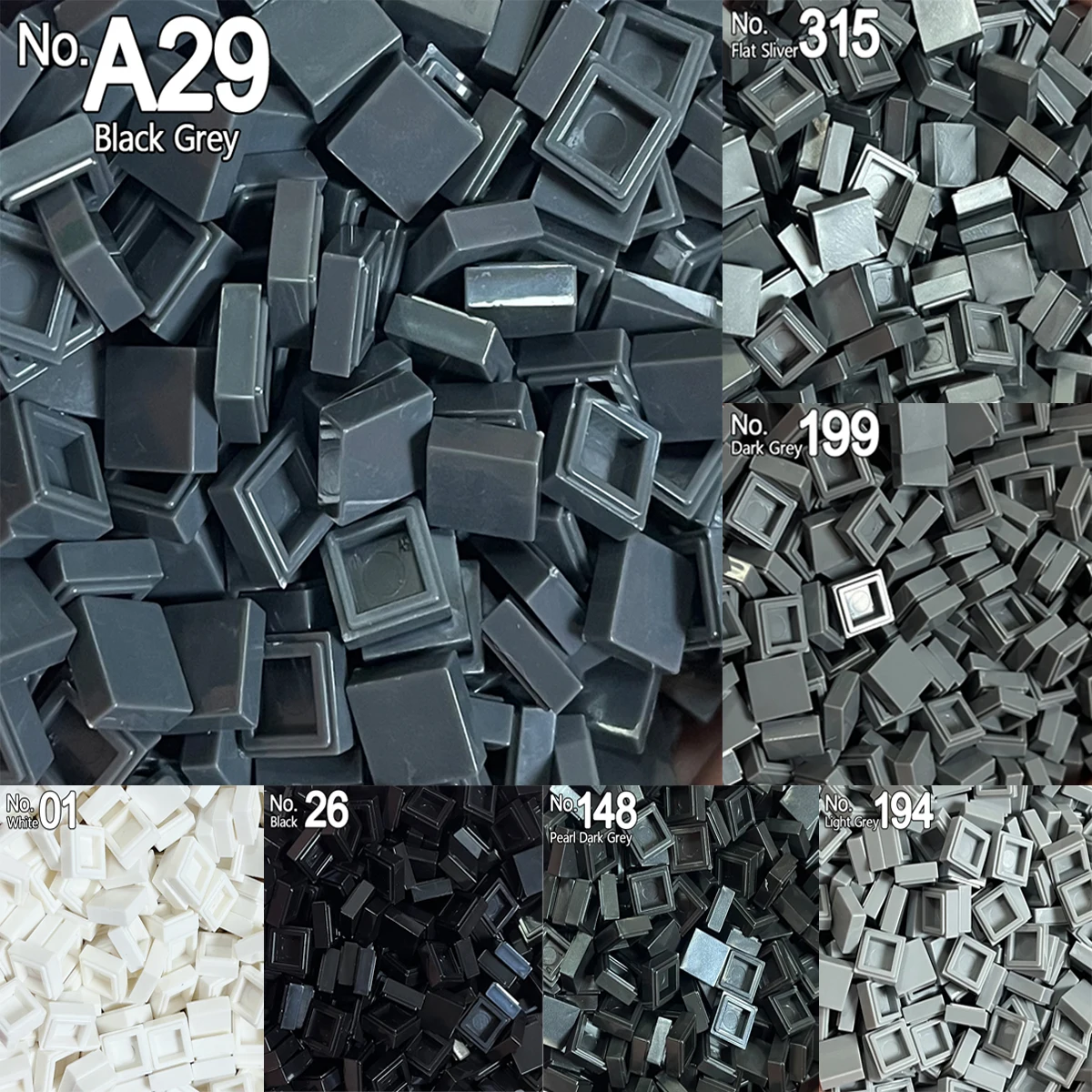 300pcs/LOT Black Grey Square Tile 1x1 Building Block 3070 Pixel Art Painting QR Code Brick 3070b 30039 MOC Small  Toys Parts