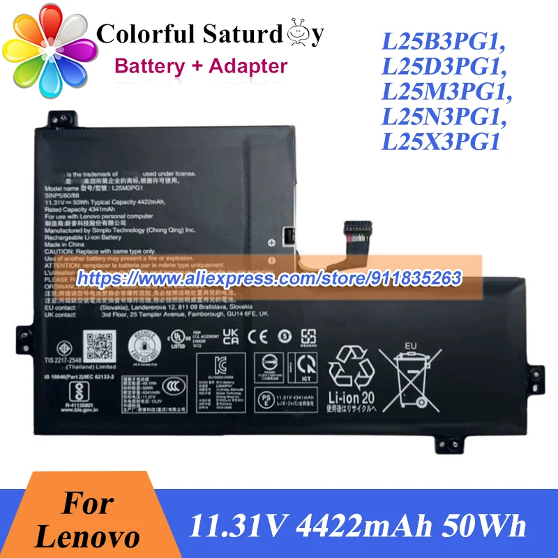 L25B3PG1 L25D3PG1 L25M3PG1 L25N3PG1 L25X3PG1 Battery 11.31V 4422mAh 50Wh for Lenovo Laptop Battery