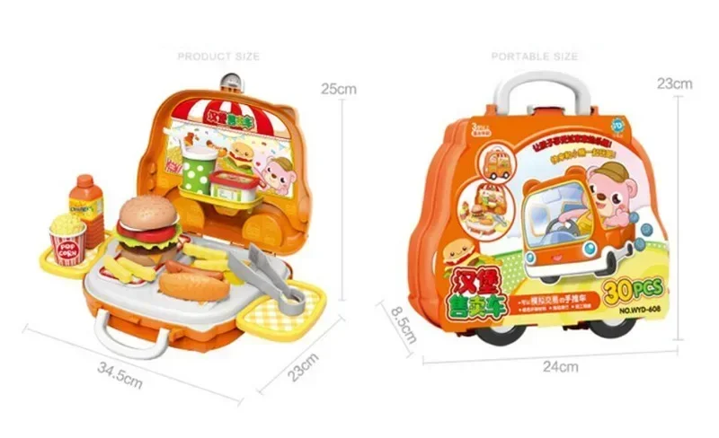[Divertido] juguete para jugar a las casitas, 32 unids/set, tienda de Hamburgo, coche de juguete, puede agitar comida, cocina, chef de imitación, juguete de cocina, regalo para niños