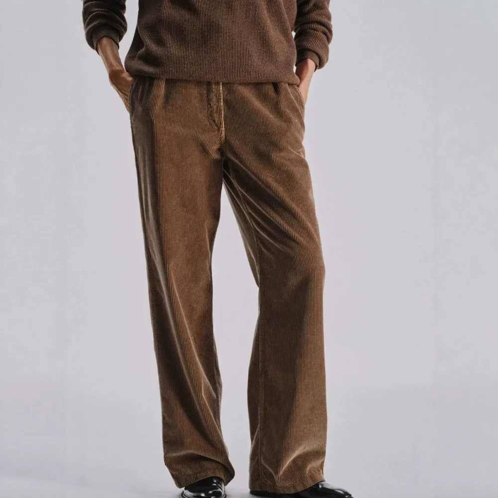 Khaki and Caramel Corduroy Cotton Comfortable Vintage Straight-cut Casual Pants