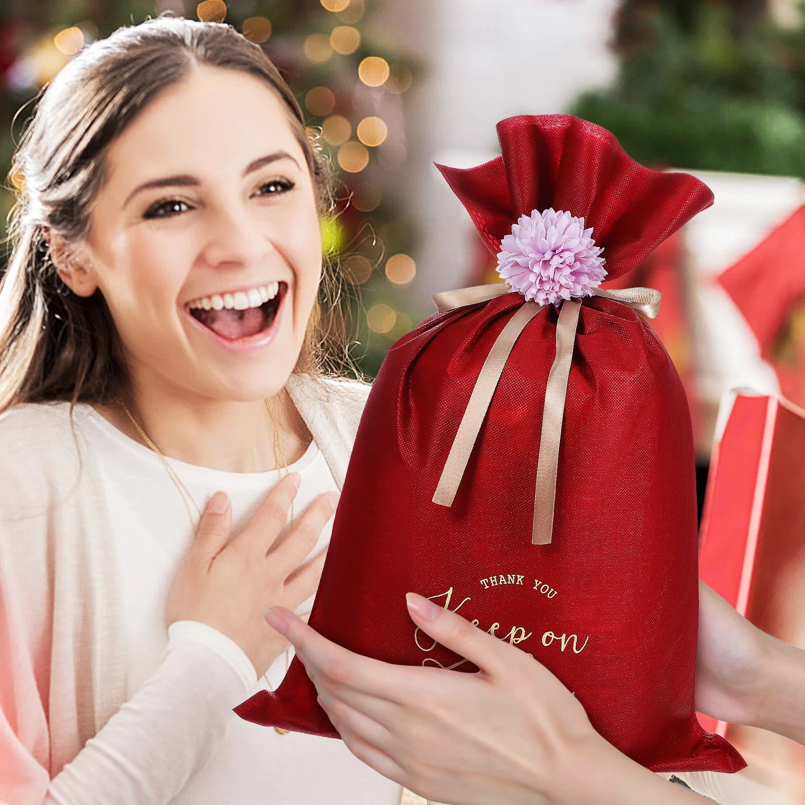 

5Pcs Non-Woven Large Drawstring Gift Bags Colorful Christmas Holiday Packaging Party Supplies Drawstring Gift Bags