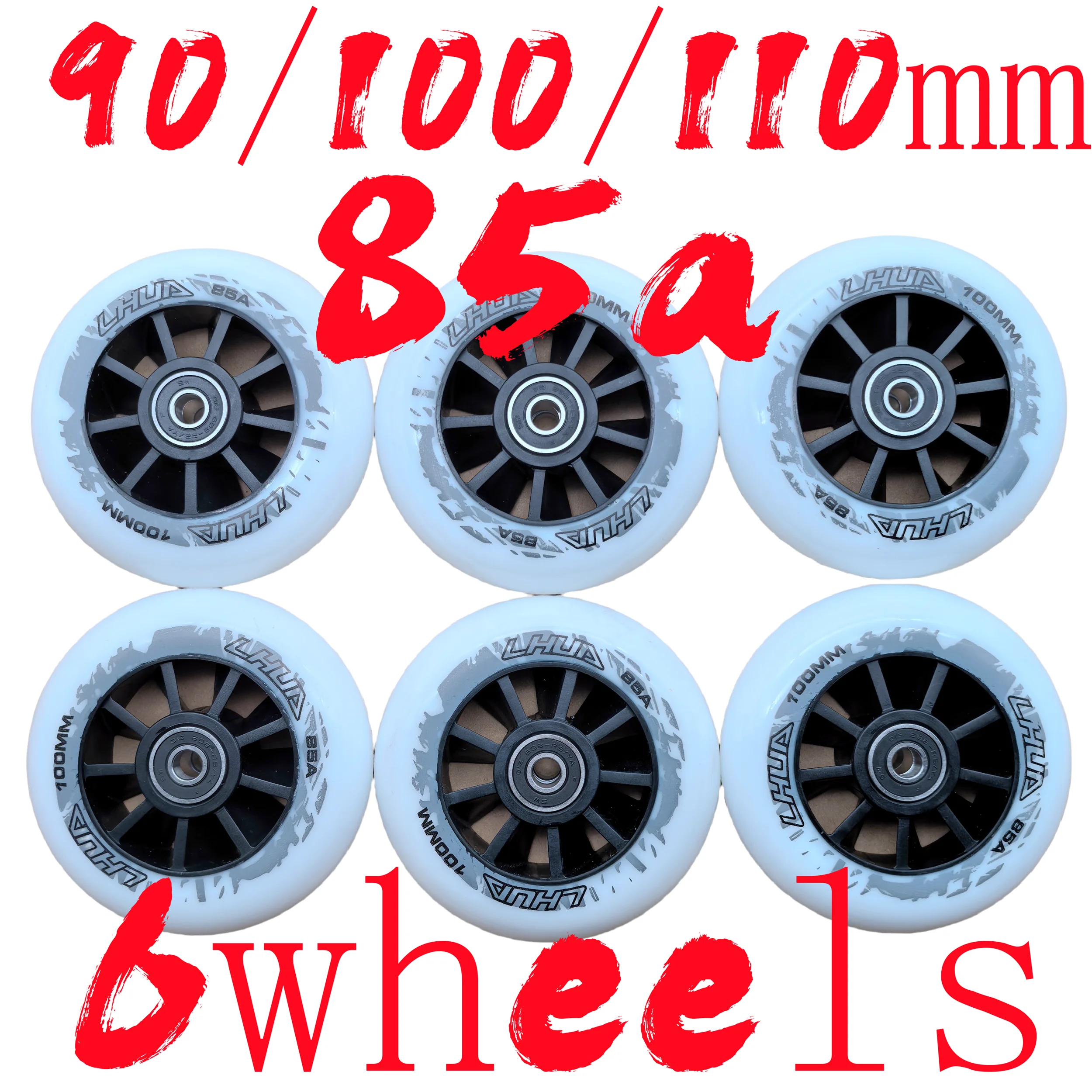 Ruota per pattini di velocità 90mm 100mm 110mm spessore ruota 24mm 85A 6 ruote/lotto con cuscinetti