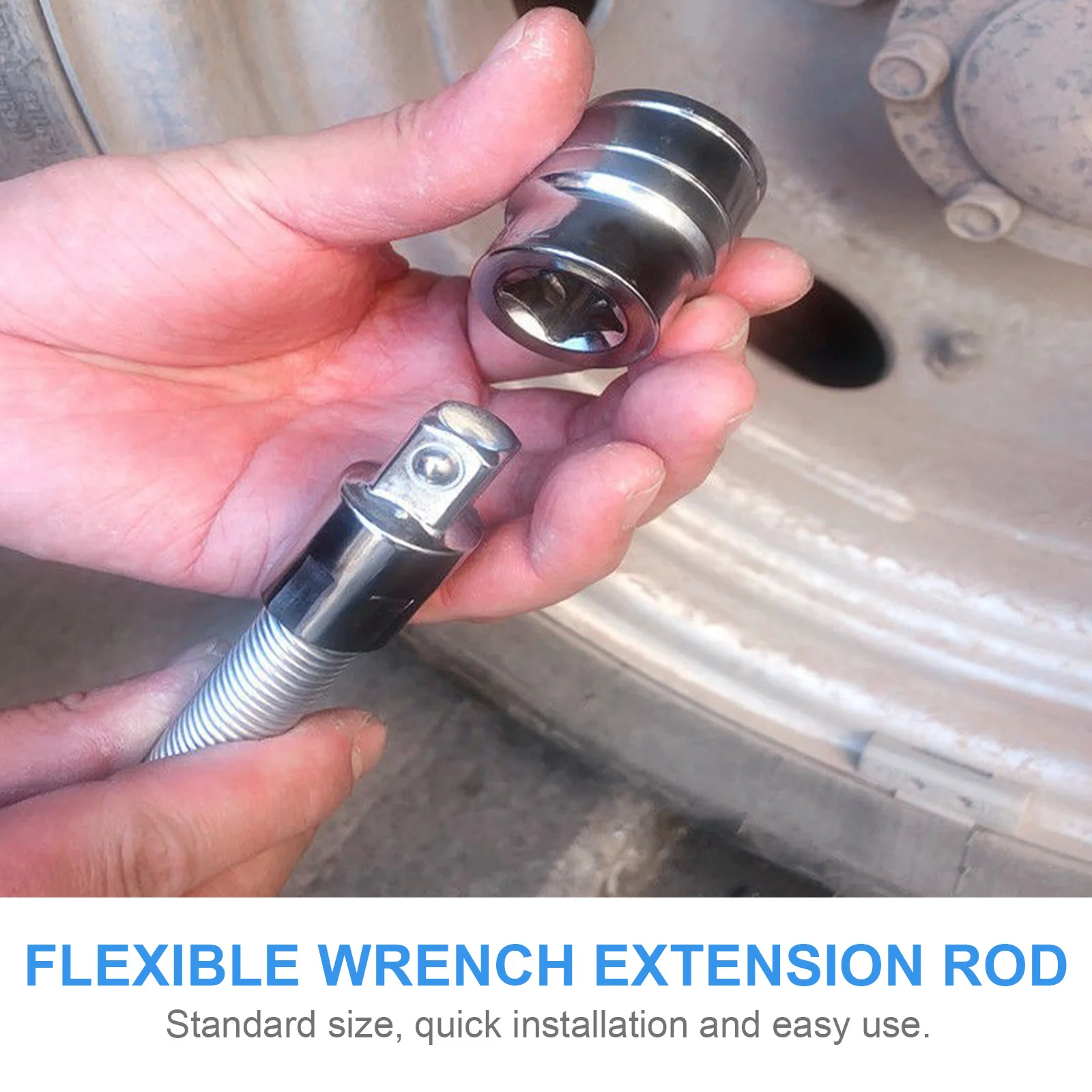 

1Pcs Durable Elastic Wrench Extension Rod Flexible Steel Sleeve Quick Installation Silver Flexible Wrench Extension Rod