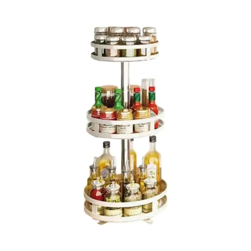 E8BD Rotating Metal Shelf Adjustable Round Storage Rack for Kitchen Countertop Bathroom Stable Base