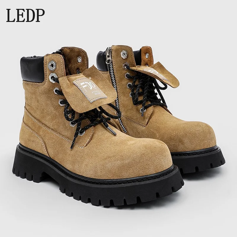 

LEDP European-style Men's Mountaineering Work Boots for 2025 Autumn Trend, Casual Outdoor Desert Boots Suede Upper Rubber Sole