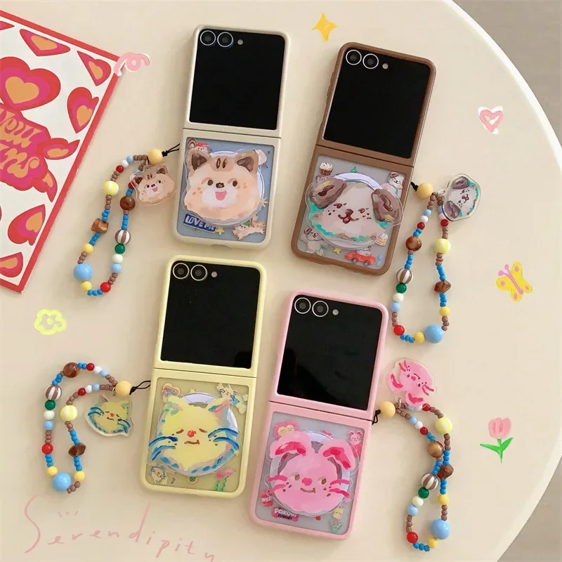 Cartoon Dieren Magnetische Telefoon Case voor Samsung Galaxy Z Flip 6 5 4 3 Beschermende Achterkant voor Z Flip 4 Z Flip 5 Z Flip 6 Case