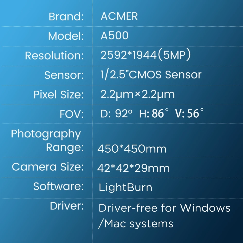 ACMER A500 Lightburn Camera Precise Positioning HD Industrial Camera Suit for Most Laser Engraving Machine