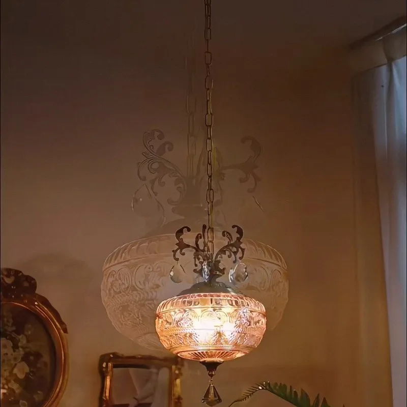 American Country Pendant Lights Glass Lampshade LED Ceiling Hanging Lamps Study Bar Counter Restaurant Embellish Light Fittings