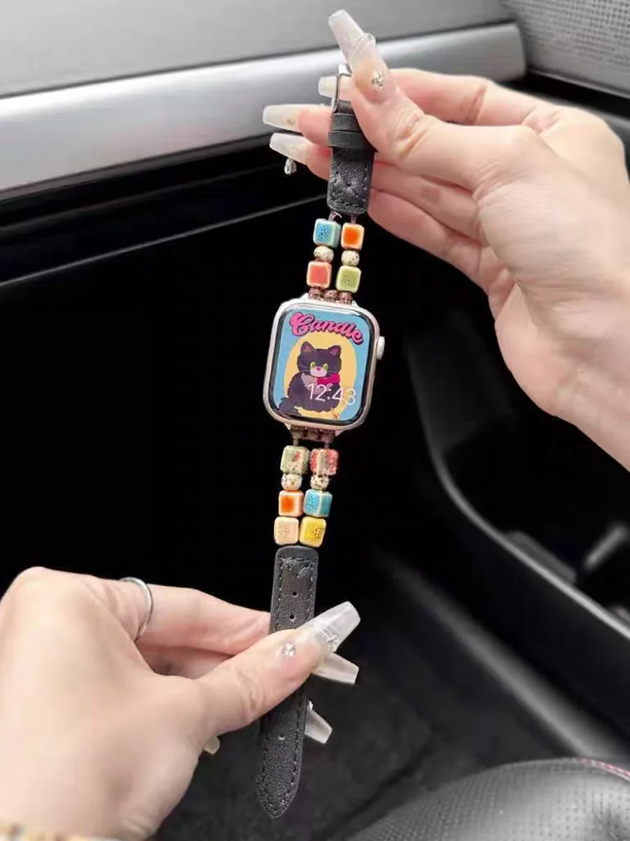 Модная керамическая кожаная петля для Apple Watch, женский ремешок 10/9/8/7/6/5/4/3 SE 38 мм 40 мм 41 мм 42 мм 44 мм 45 мм 46 мм 49 мм ремешок