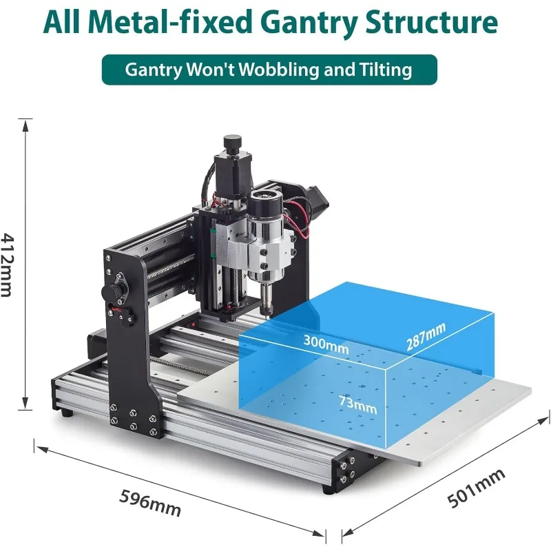 CNC Router Machine 3030-Evo Pro, All-Metal XYZ Axis Dual Steel Linear Guides with 300W Spindle, Z-Probe, Limit Switches