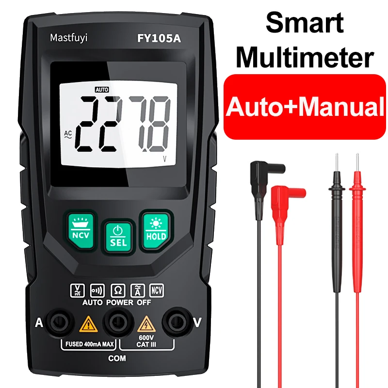 Smart Mini Digital Multimeter Voltmeter Automatic/Manual Range Voltage Continuity Resistance NCV AC DC Voltage Current Tester