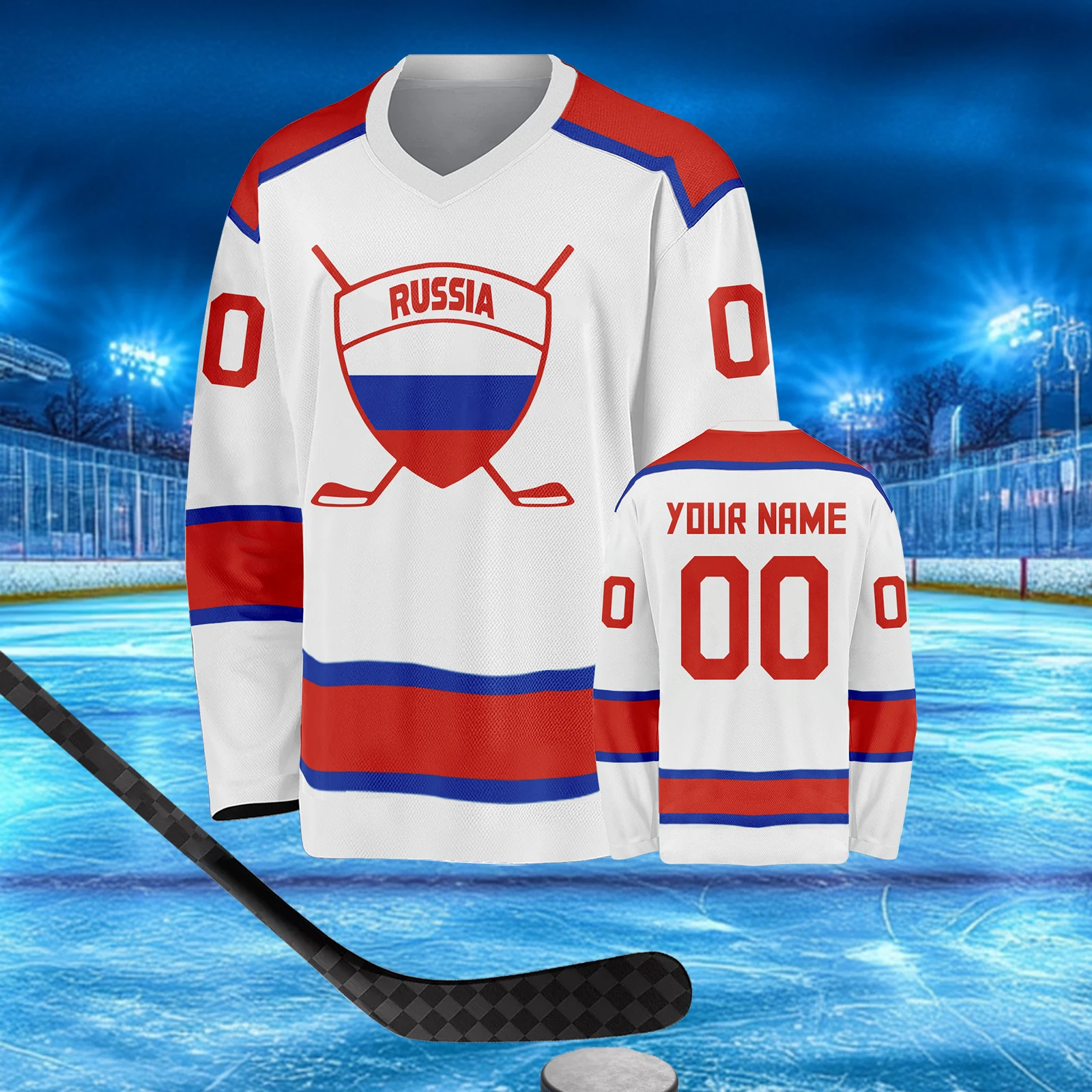 

Russia Custom Ice Hockey Jersey with Name Number 3D Printed Personalized Russian Team Shirt Men Women Youth Kids Hockey Uniform