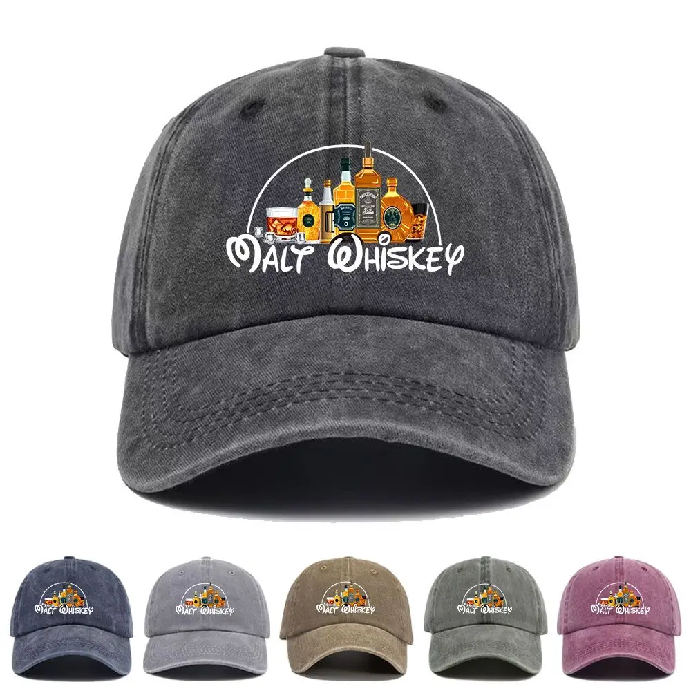 Vintage Washed Baseball Cap New Malt Whiskey Print Graphic Unisex Streetwear Casual Trucker Style Summer Cotton Sun Hat