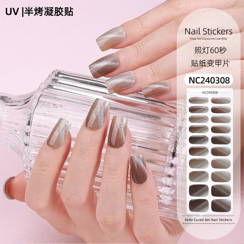 20 puntas de pegatinas UV semicuadas blancas degradadas, adhesivo para uñas de Gel, envolturas de uñas de Gel de cobertura completa para lámpara UV, decoraciones artísticas para uñas