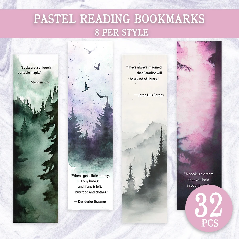 

32pcs Bookmarks, 4 Designs, 8 Sheets Per Design,Light Color Ink Style,Natural Landscape,Perfect for Teachers,Readers,Book Lovers