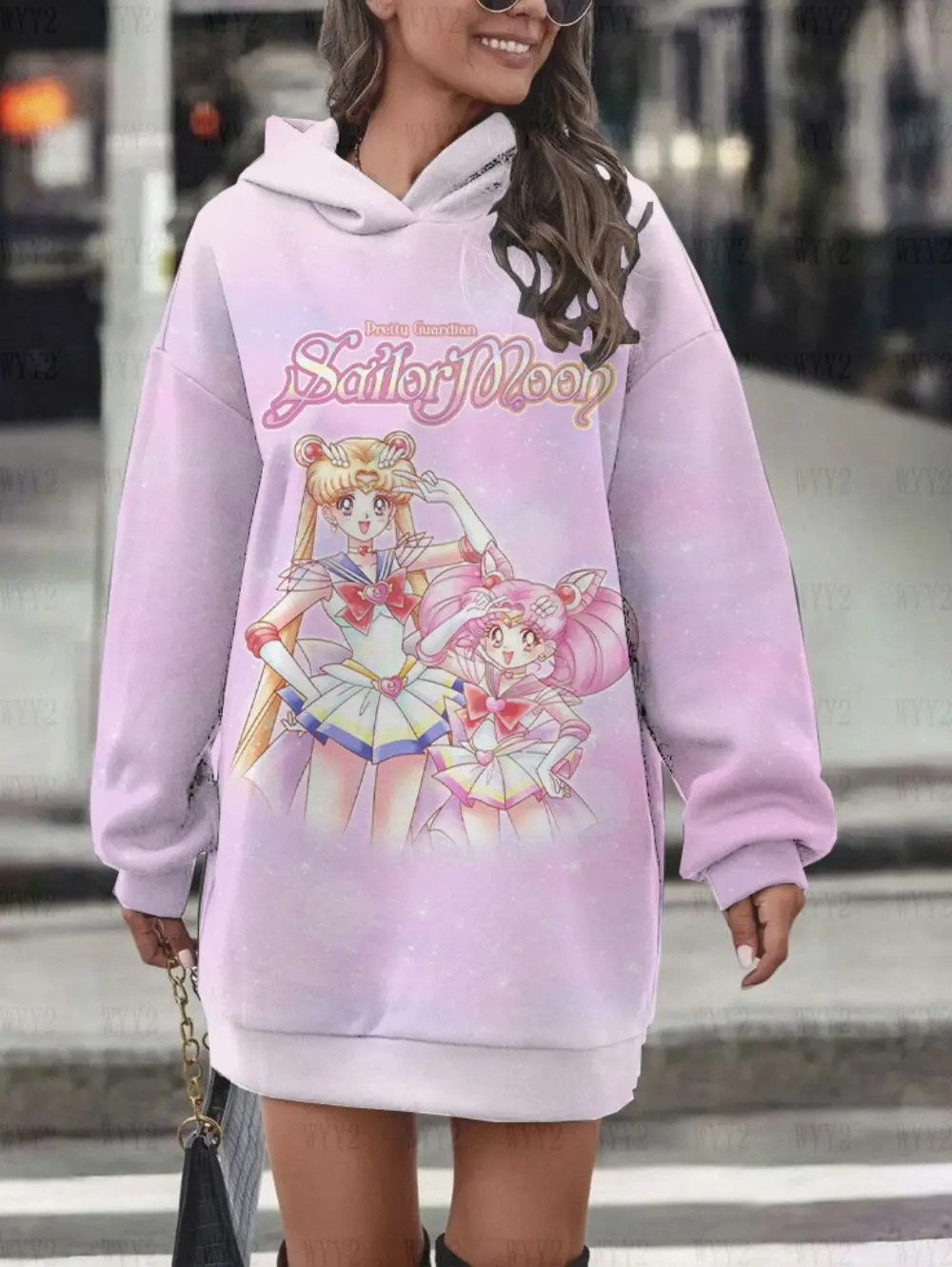 Sailor Moon Cute Printed Fashion 2025 New Women's Clothing Girls Street Casual Fall and Winter Long Sleeve Hoodie Dress