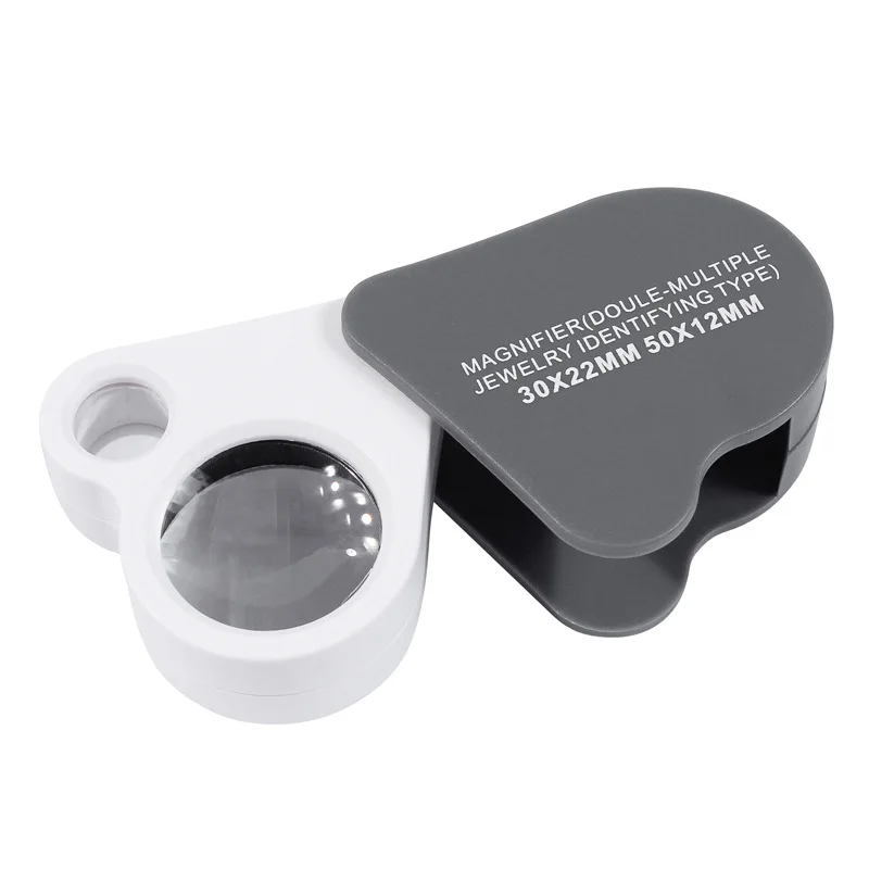 Mini Folding Loupe Pocket Style 30X/50X Dual Lens Jewelry, Jade, Calligraphy, and Painting Antique Appraisal Magnifier Lupa