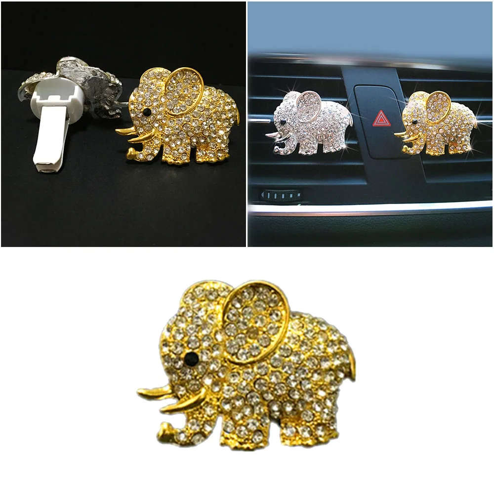 

1 Elephant Car Air Freshener Clip Premium Metal Rhinestone Decorated Removes Smoke Odors Natural Aroma Dispenser No Batteries