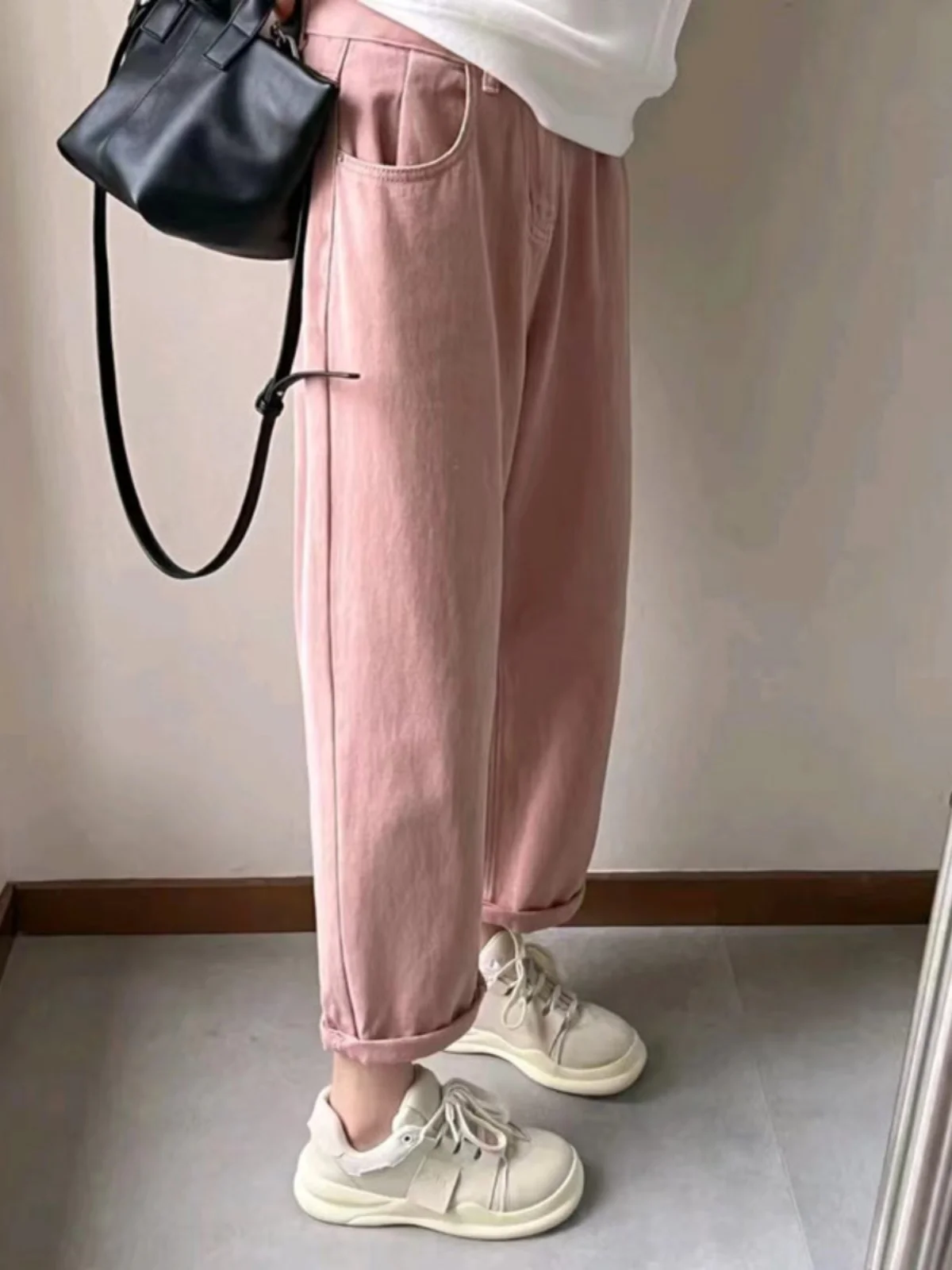 

High Waist Straight Leg Denim Jeans Women's Spring Autumn plus Size Loose Slimming Nine-Piece Harlan Old Dad Cabbage Pants