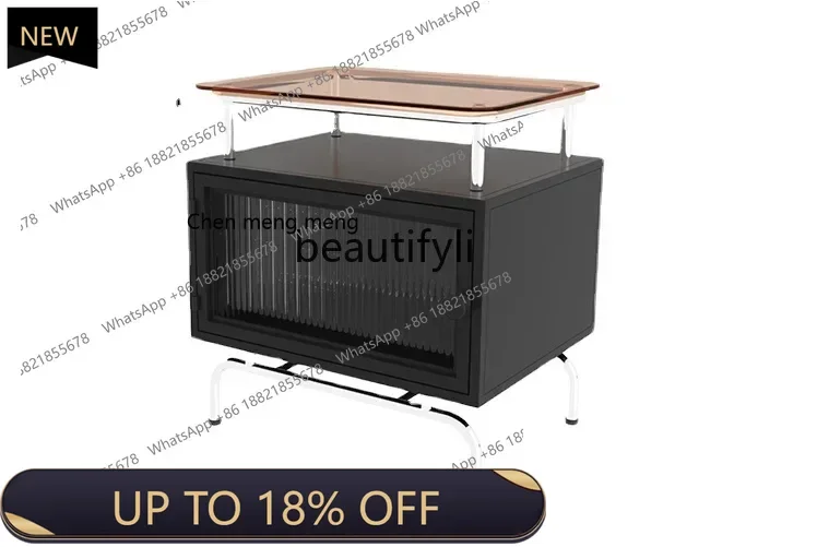 

P178 French Entry Lux High-Grade Simple Glass Bedside Table Household Bedroom Creative Bedside Iron Storage Cabinet furniture
