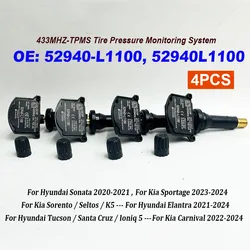 NEW 4PCS 52940-L1100 52940L1100 For Hyundai Ioniq 5 For Kia Carnival Sedona 2021-UP Tire Pressure Monitor Sensor 433MHz TPMS